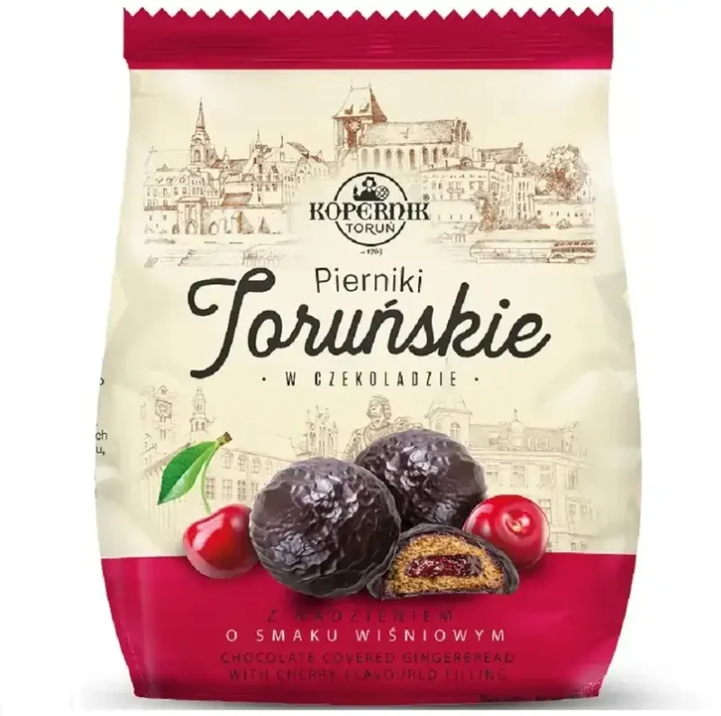 Pierniki Toruńskie Kopernik w czekoladzie z nadzieniem wiśniowym 150g