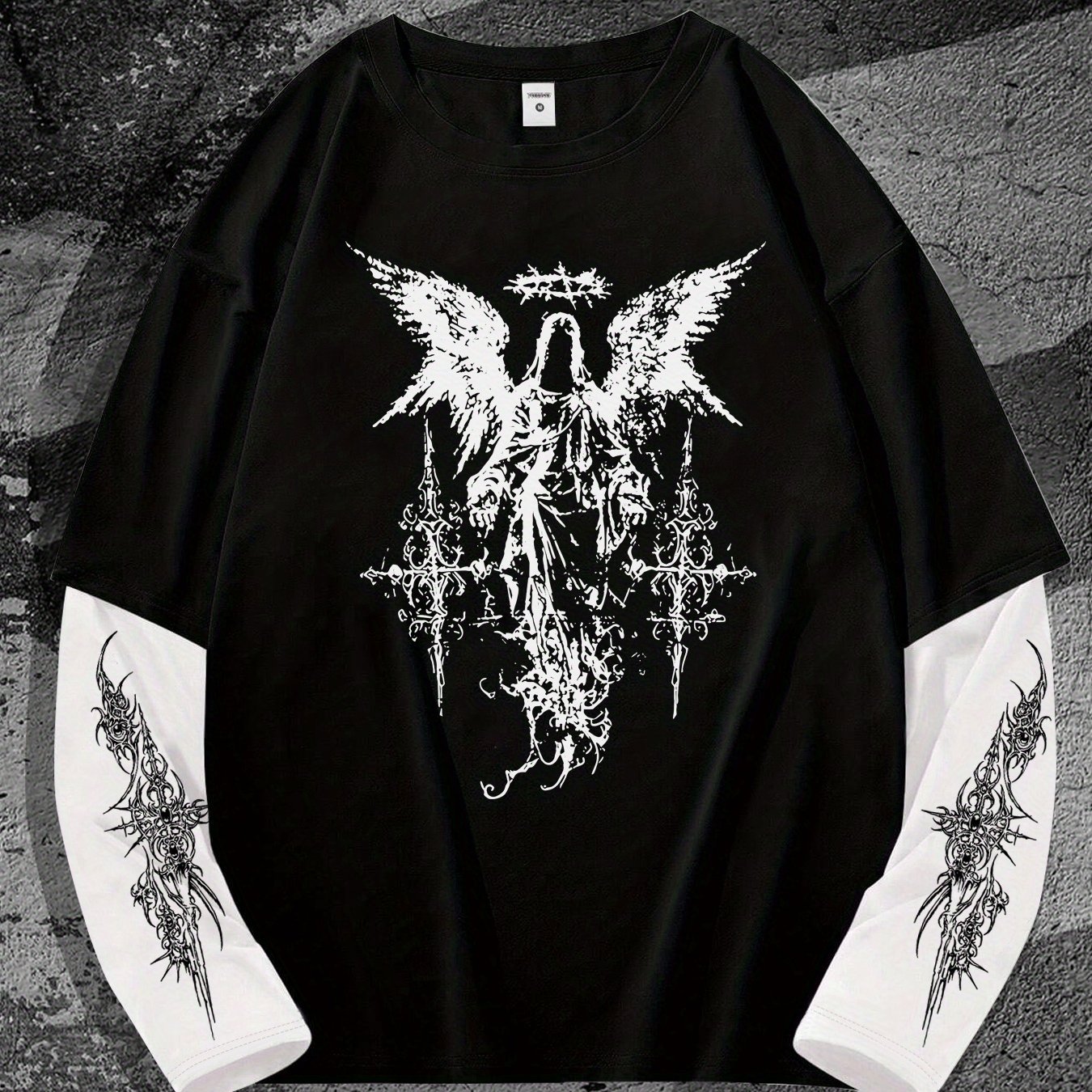 TEMU Męska Koszulka z Nadrukiem w Stylu Hip-Hop, Ciemny Design, Modna i Casualowa, Idealna na Codzienne Noszenie dla Miłośników Miejskiego i