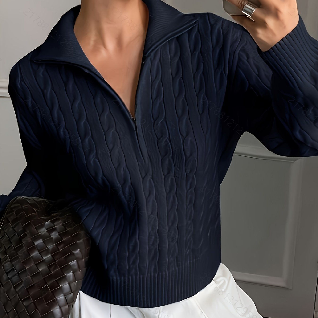 TEMU Sweter z Kołnierzem na Zamek, Luźny, Damski, Jesień/, Styl Lazy, Wysokiej Jakości Modna Bluzka Wierzchnia NNDX25