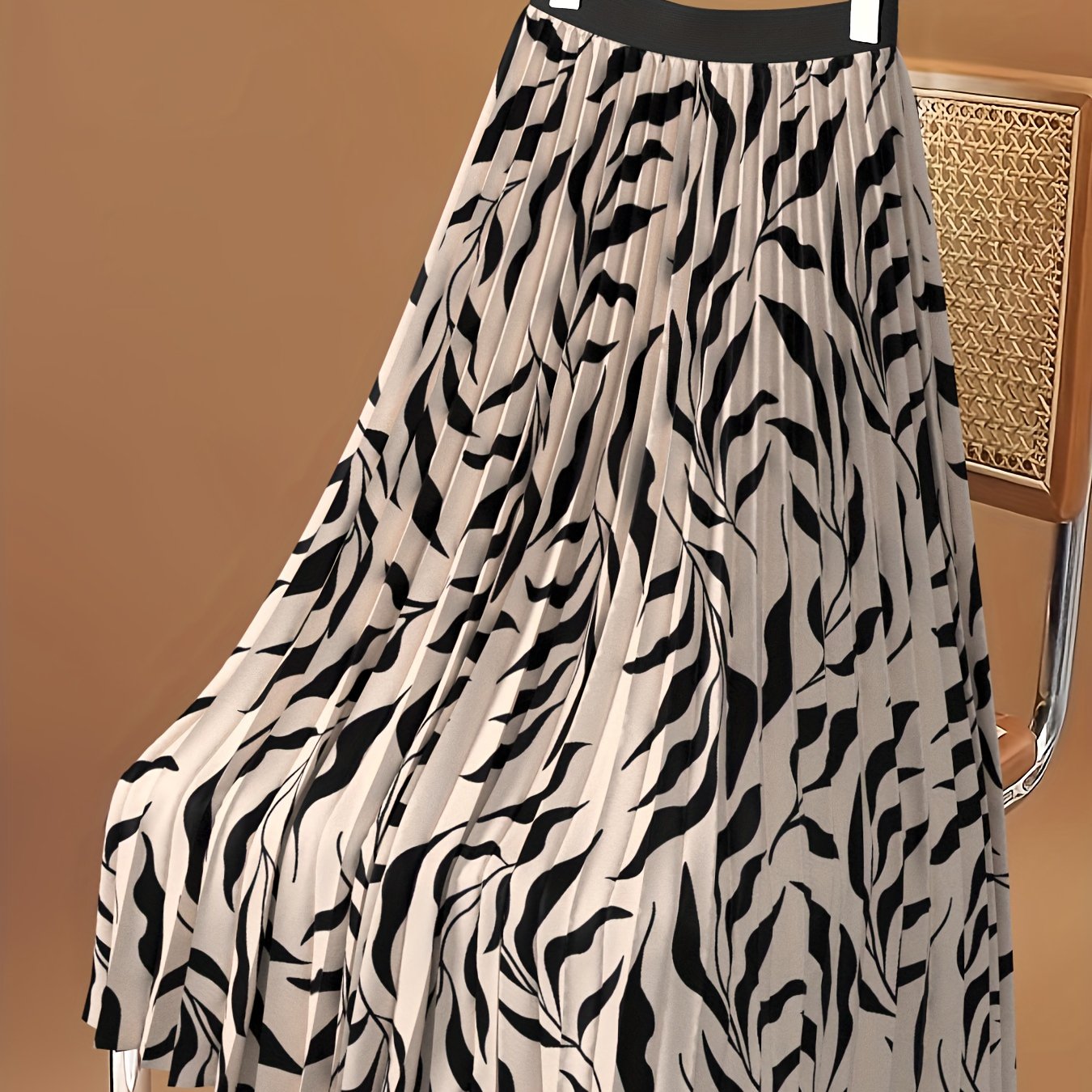 TEMU Elegancka plisowana spódnica damska, o średniej długości z elastycznym pasem, wykonana z tkaniny, stylowa i codzienna, można prać w pralce