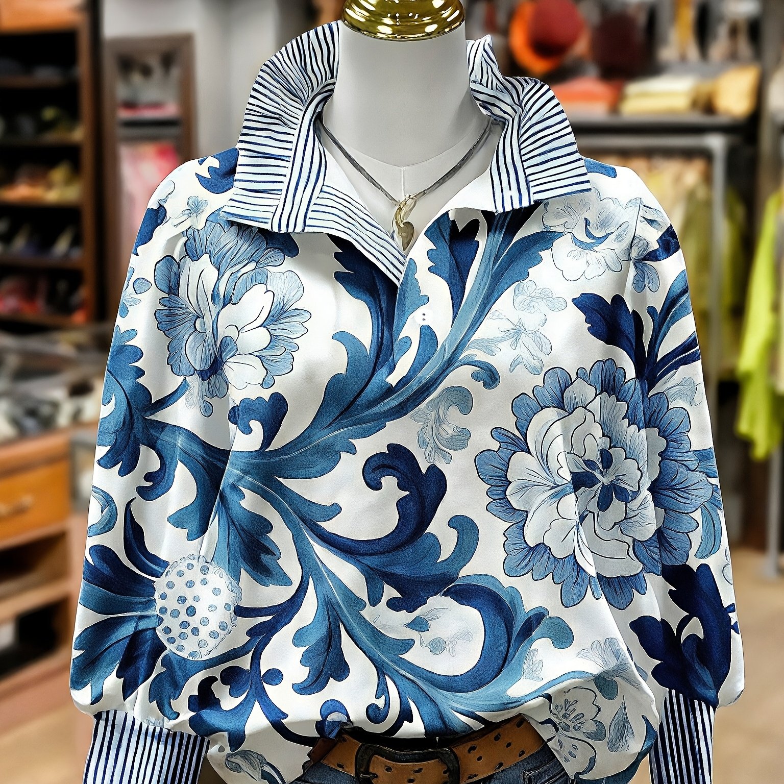 TEMU Damski Nadrukowany Sweter z Paskowaną Kokardą, Długi Rękaw, Casual Bluzka