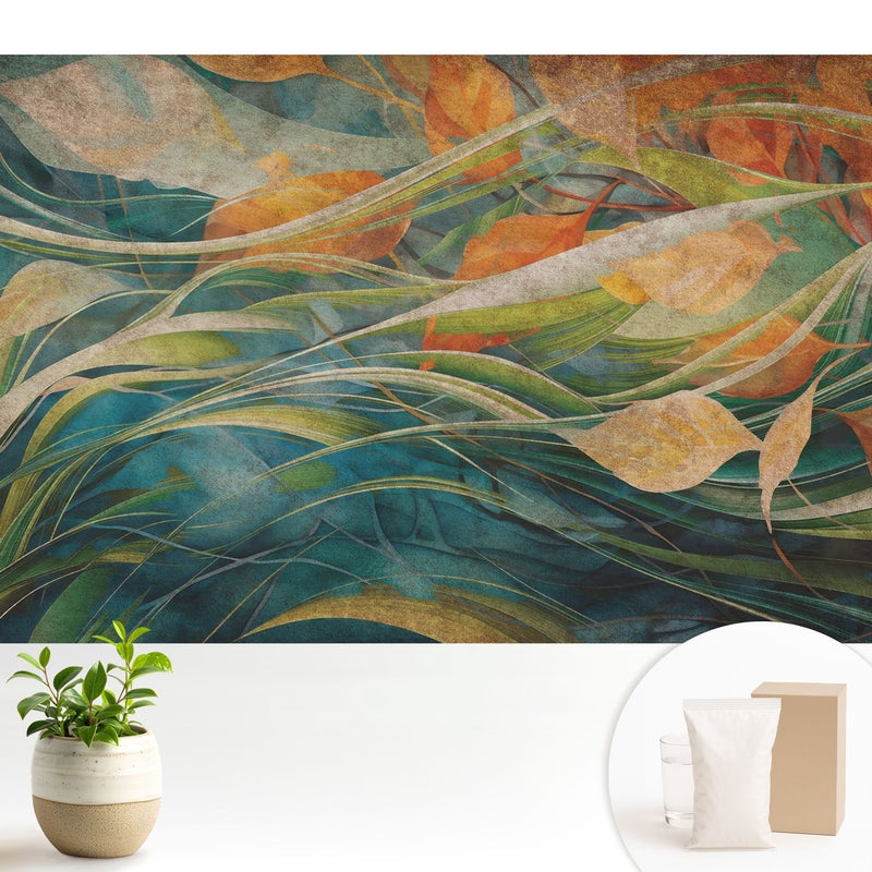 Tapeta z flizeliny elegancka dekoracja ściany stylowa nowoczesny motyw wysoka jakość - Naturalne liście na wodzie - 104x70
