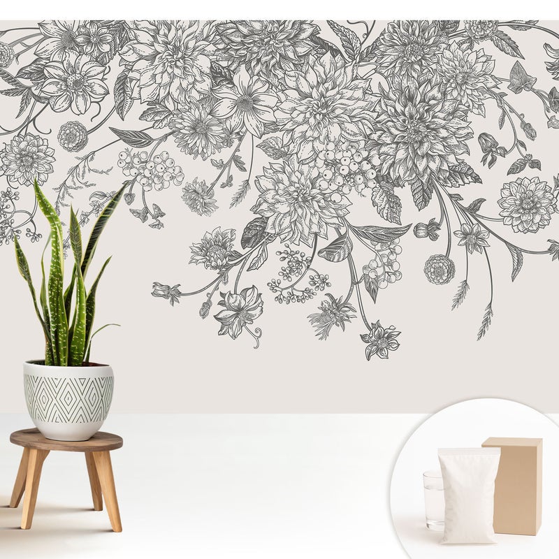 Tapeta flizelinowa stylowa dekoracja ściany elegancka nowoczesna trwała i praktyczna - Kwiaty elegancja harmonia natury - 208x146
