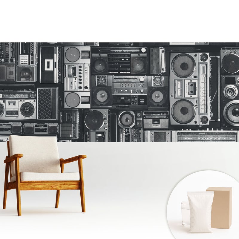 Tapeta flizelinowa elegancka stylowa dekoracja ściany trwała wysoka jakość nowoczesny motyw - Stylowy wzór retro z radioodbiornikami - 250x104