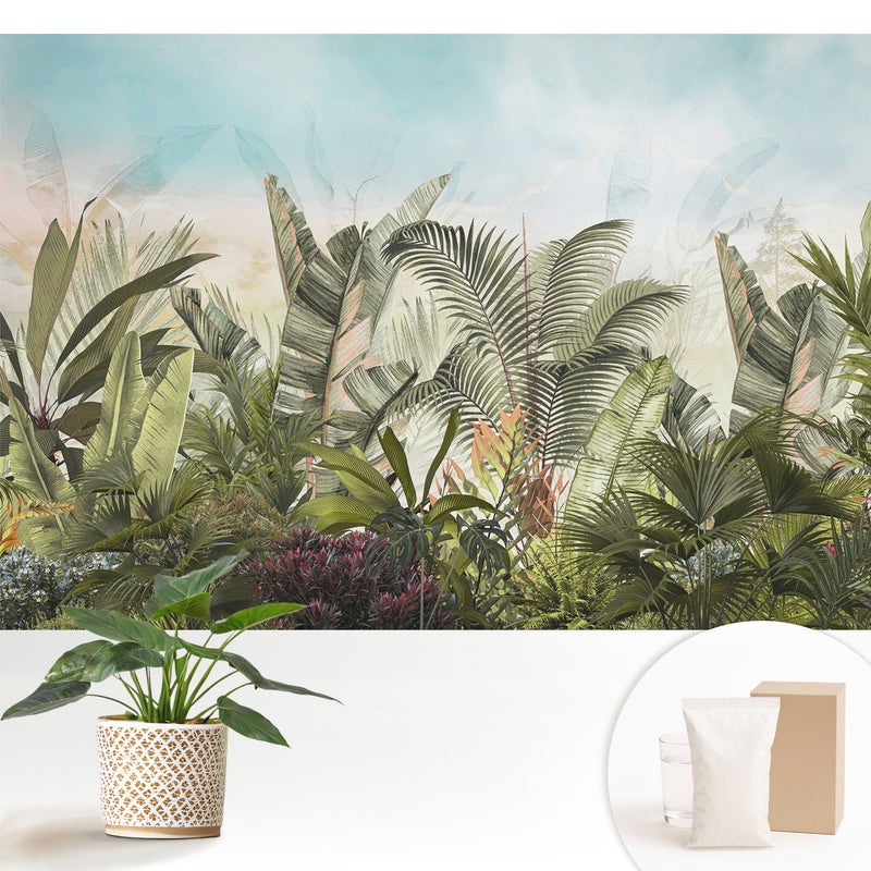 Tapeta dekoracyjna flizelinowa elegancka nowoczesny motyw stylowa trwała powierzchnia - Egzotyczna dżungla pastelowy klimat - 152x104