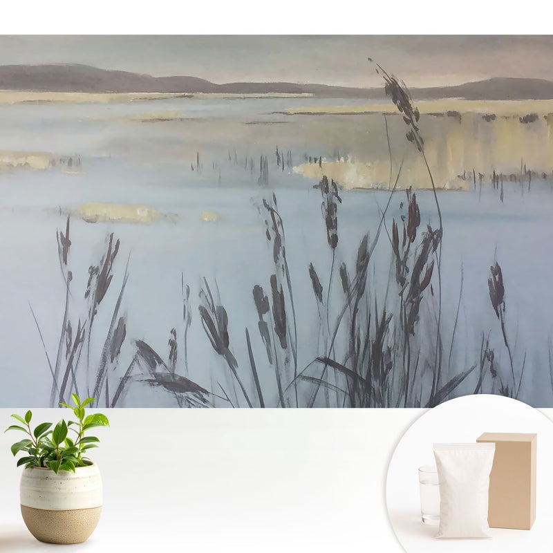 Tapeta dekoracyjna flizelinowa nowoczesny motyw elegancka stylowa praktyczna powierzchnia - Jezioro z trzcinami refleksyjna przestrzeń - 104x70