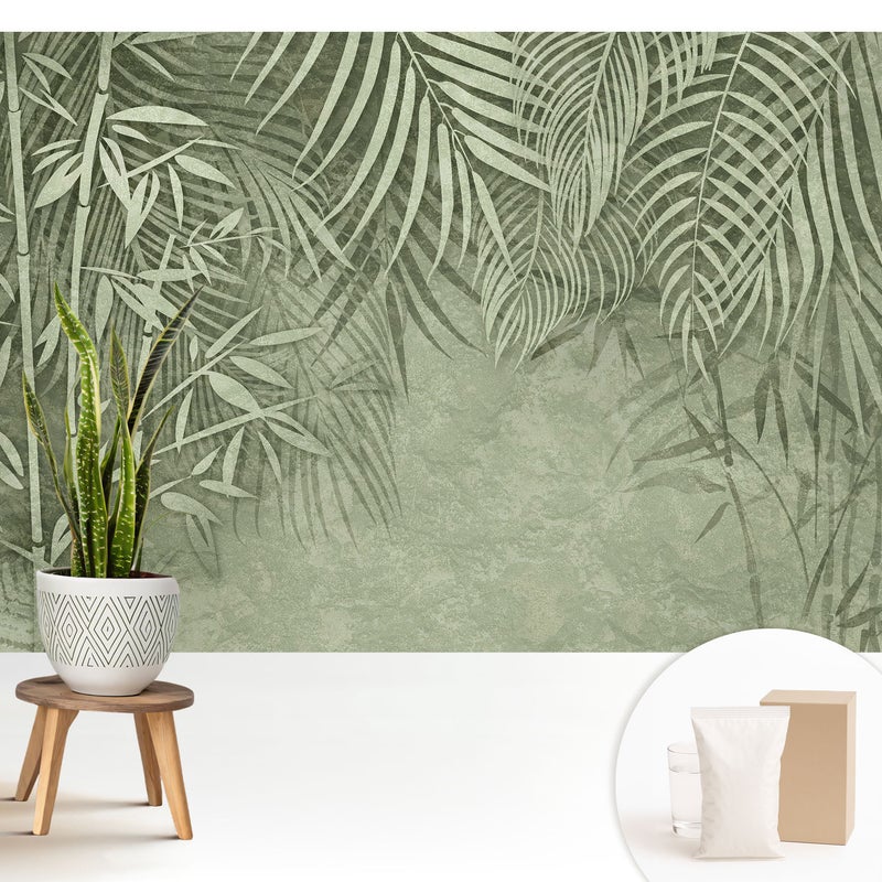 Tapeta z flizeliny dekoracyjna nowoczesna stylowa elegancka wysoka jakość powierzchni - Motywy bambusa w zielonych tonacjach - 208x146