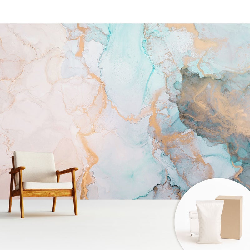 Tapeta dekoracyjna flizelinowa elegancka nowoczesny motyw stylowa praktyczna powierzchnia - Barwy nieba i ziemi w płynnej abstrakcji - 312x219