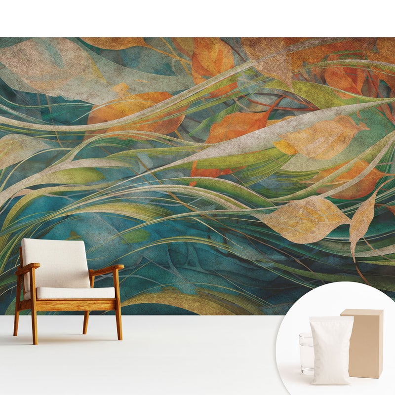 Tapeta z flizeliny elegancka dekoracja ściany stylowa nowoczesny motyw wysoka jakość - Naturalne liście na wodzie - 312x219