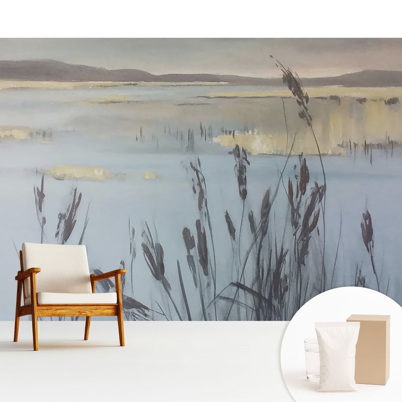 Tapeta dekoracyjna flizelinowa nowoczesny motyw elegancka stylowa praktyczna powierzchnia - Jezioro z trzcinami refleksyjna przestrzeń - 312x219