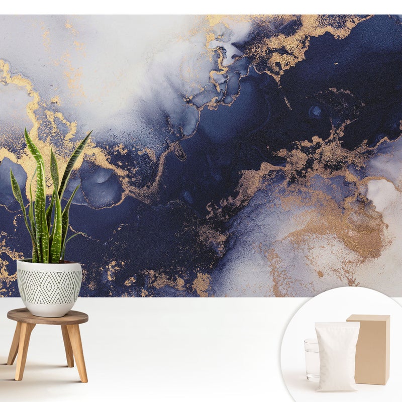 Tapeta flizelinowa stylowa dekoracja ściany elegancka trwała nowoczesny motyw - Abstrakcyjne granaty beże elegancja - 208x146