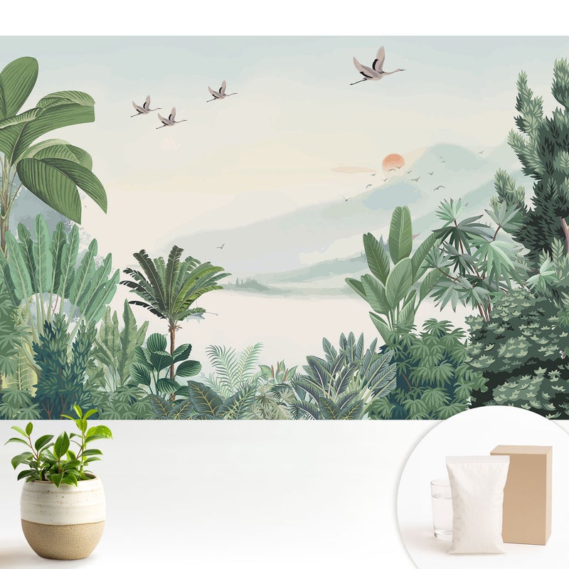 Tapeta dekoracyjna z flizeliny nowoczesny motyw elegancka stylowa łatwa aplikacja - Egzotyczna dżungla pejzaż natura - 104x70