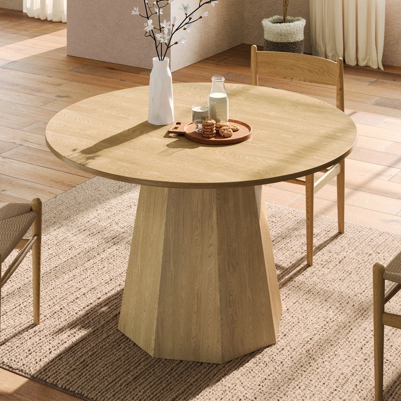 Okrągły stół jadalny dla 4-6 osób - średnica 120 x wysokość 75 cm - MDF - Klasyczny design - Dąb