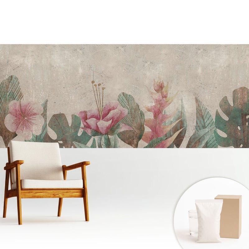 Tapeta flizelinowa nowoczesna dekoracyjna stylowa elegancka praktyczna i trwała - Kwiaty i liście pastelowe harmonia vintage - 250x104