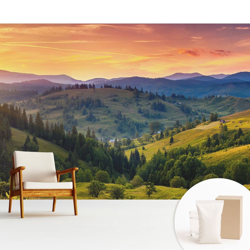 Tapeta z flizeliny elegancka dekoracyjna stylowa nowoczesny motyw łatwy montaż - Malownicze wzgórza górskiego pejzażu - 312x219