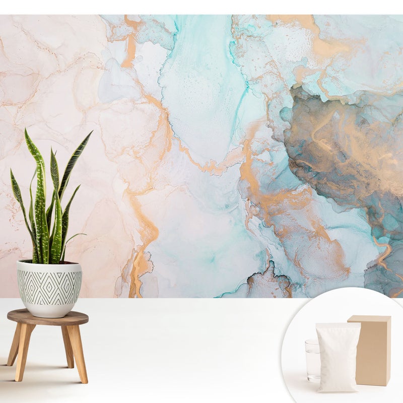 Tapeta dekoracyjna flizelinowa elegancka nowoczesny motyw stylowa praktyczna powierzchnia - Barwy nieba i ziemi w płynnej abstrakcji - 208x146