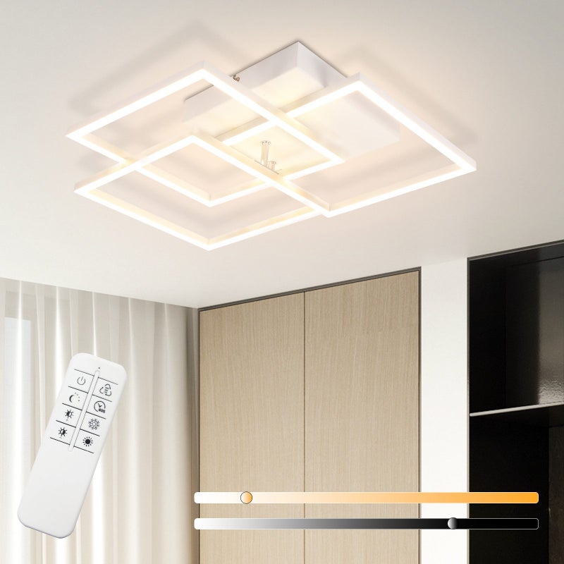 NETTLIFE Lampa sufitowa LED do salonu biała 36W ściemnialna kwadratowa nowoczesna z pilotem
