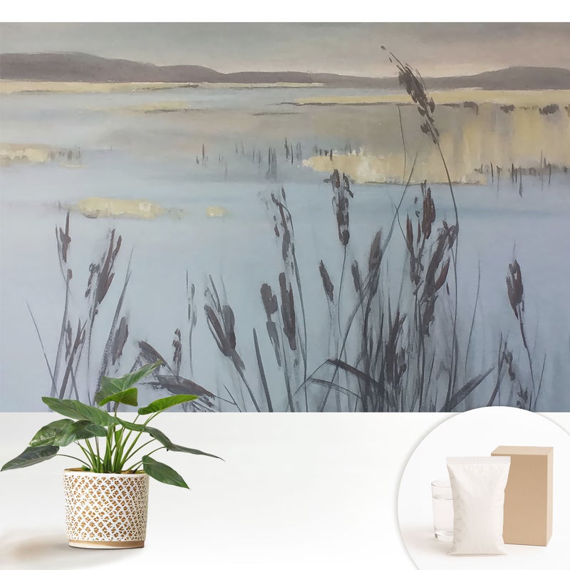 Tapeta dekoracyjna flizelinowa nowoczesny motyw elegancka stylowa praktyczna powierzchnia - Jezioro z trzcinami refleksyjna przestrzeń - 152x104
