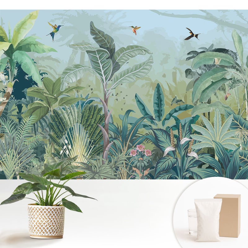 Tapeta flizelinowa elegancka dekoracyjna stylowa nowoczesny motyw trwała powierzchnia - Egzotyczna dżungla pełna zieleni - 152x104