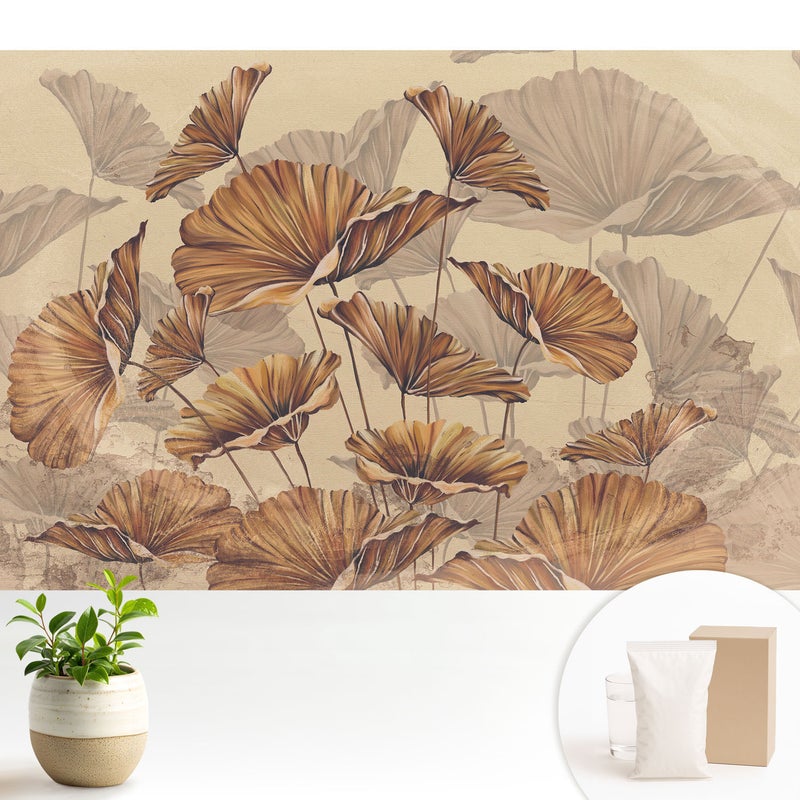 Tapeta flizelinowa elegancka dekoracyjna stylowa nowoczesny motyw trwała wykończenie - Rustykalne liście w ciepłych barwach - 104x70