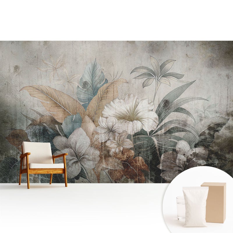 Tapeta dekoracyjna flizelinowa stylowa elegancka nowoczesny motyw trwała i odporna - Rustykalna kwiatowa kompozycja marzeń - 416x254