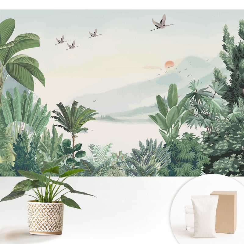 Tapeta dekoracyjna z flizeliny nowoczesny motyw elegancka stylowa łatwa aplikacja - Egzotyczna dżungla pejzaż natura - 152x104