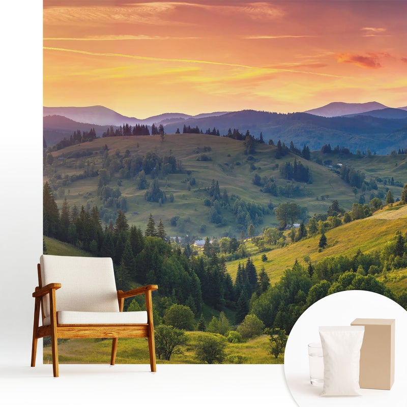 Tapeta z flizeliny elegancka dekoracyjna stylowa nowoczesny motyw łatwy montaż - Malownicze wzgórza górskiego pejzażu - 250x250