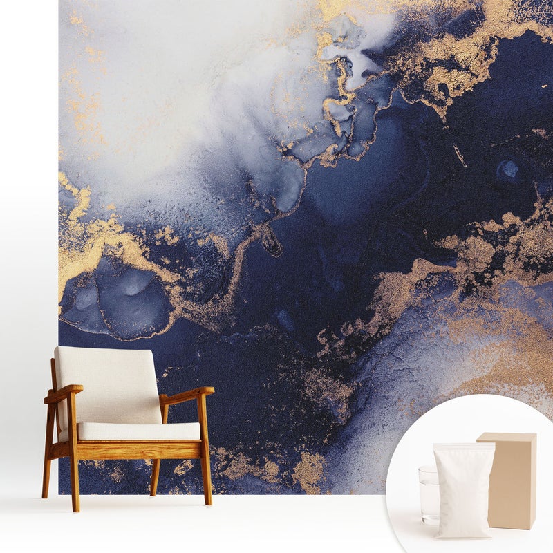 Tapeta flizelinowa stylowa dekoracja ściany elegancka trwała nowoczesny motyw - Abstrakcyjne granaty beże elegancja - 250x250