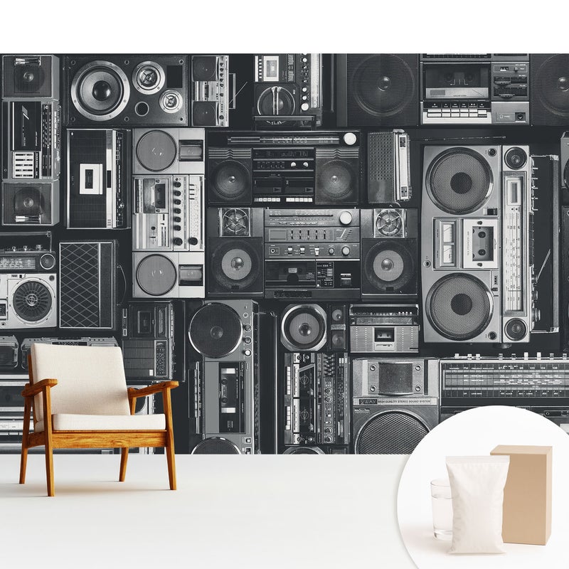 Tapeta flizelinowa elegancka stylowa dekoracja ściany trwała wysoka jakość nowoczesny motyw - Stylowy wzór retro z radioodbiornikami - 312x219