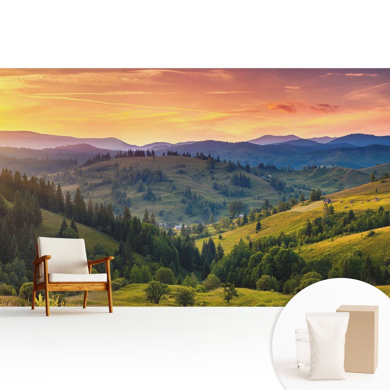 Tapeta z flizeliny elegancka dekoracyjna stylowa nowoczesny motyw łatwy montaż - Malownicze wzgórza górskiego pejzażu - 416x254