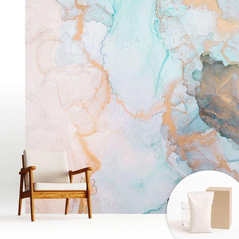 Tapeta dekoracyjna flizelinowa elegancka nowoczesny motyw stylowa praktyczna powierzchnia - Barwy nieba i ziemi w płynnej abstrakcji - 250x250