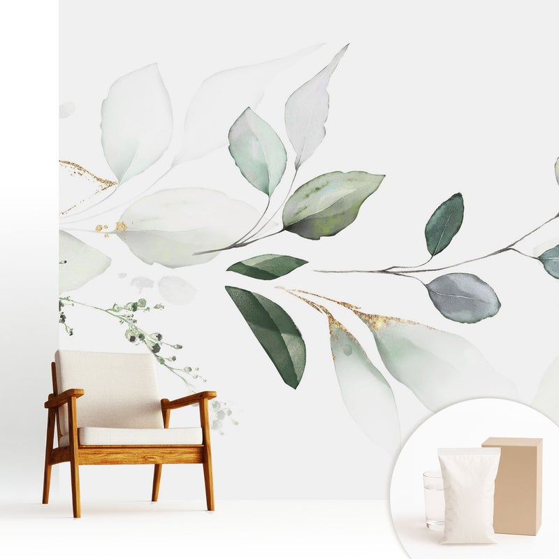Tapeta z flizeliny stylowa dekoracyjna elegancka nowoczesny motyw wysoka jakość - Delikatne kompozycje liści w akwareli - 250x250