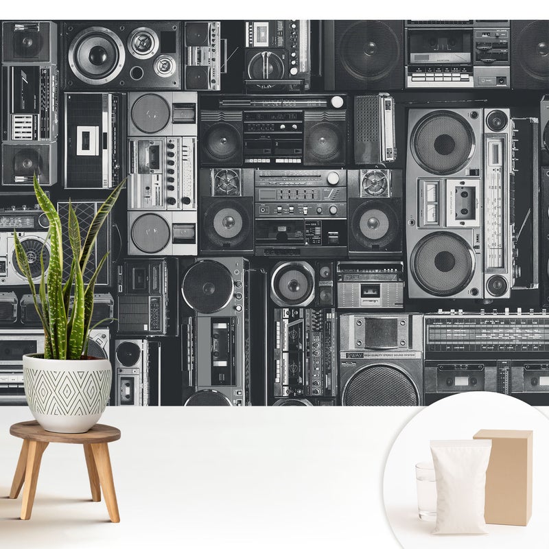 Tapeta flizelinowa elegancka stylowa dekoracja ściany trwała wysoka jakość nowoczesny motyw - Stylowy wzór retro z radioodbiornikami - 208x146