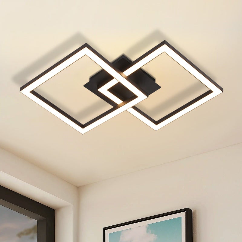 NETTLIFE Lampa sufitowa LED 24W czarna kwadratowa nowoczesna ciepła biel do salonu sypialni kuchni korytarza