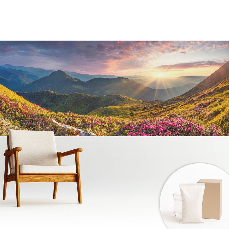 Tapeta flizelinowa dekoracyjna stylowa nowoczesny motyw elegancka wysoka jakość trwała powierzchnia - Górski krajobraz w promieniach słońca - 250x104