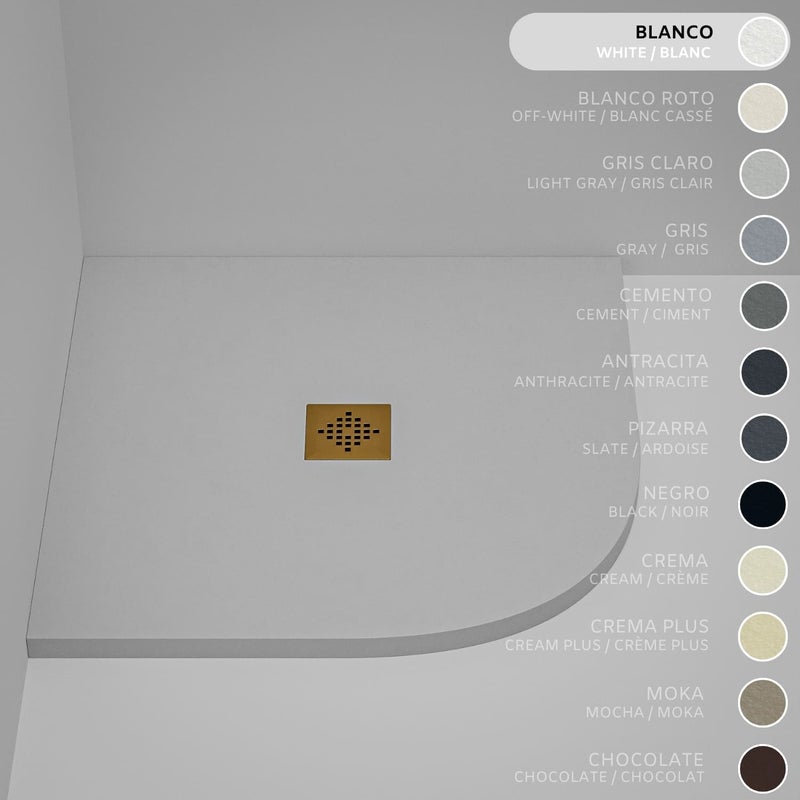 Brodzik półokrągły SOULHOME Żywica i Konglomerat Mineralny Antypoślizgowy 80x80 cm Biały - Kratka Gold