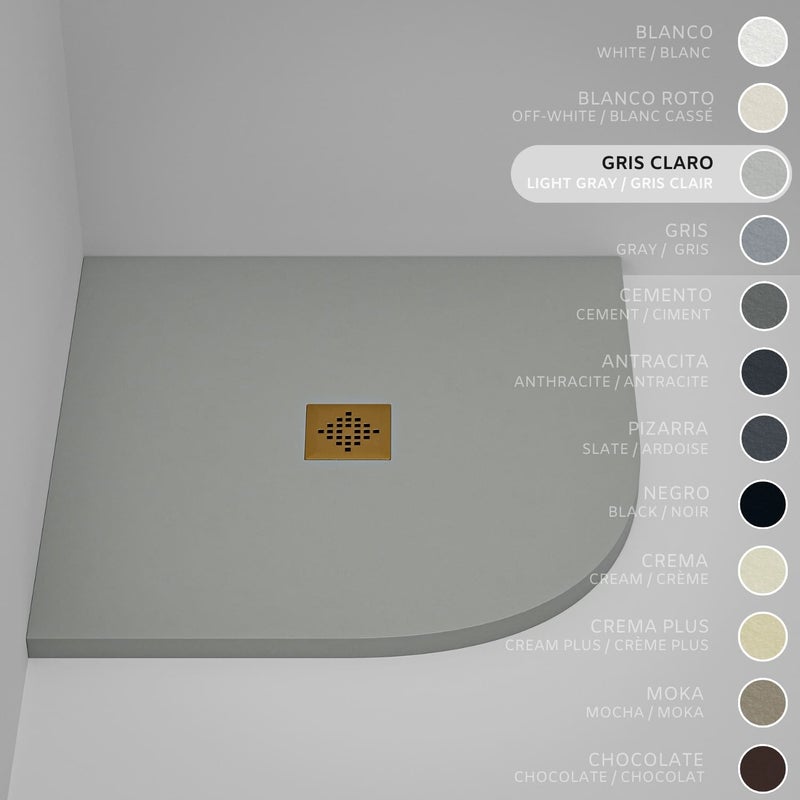 Brodzik półokrągły SOULHOME Żywica i Konglomerat Mineralny Antypoślizgowy 70x70 cm Jasnoszary - Kratka Gold