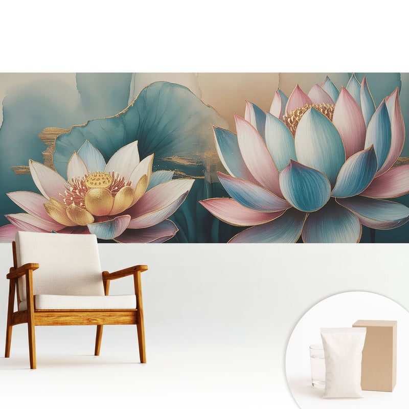 Tapeta dekoracyjna flizelinowa nowoczesny motyw stylowa elegancka praktyczna powierzchnia - Delikatne kwiaty lotosu w abstrakcyjnym stylu - 250x104