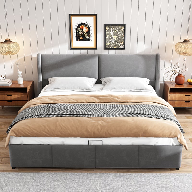 Bett z funkcją hydrauliczną - Doppelbett 160x200 cm z szufladą, grau