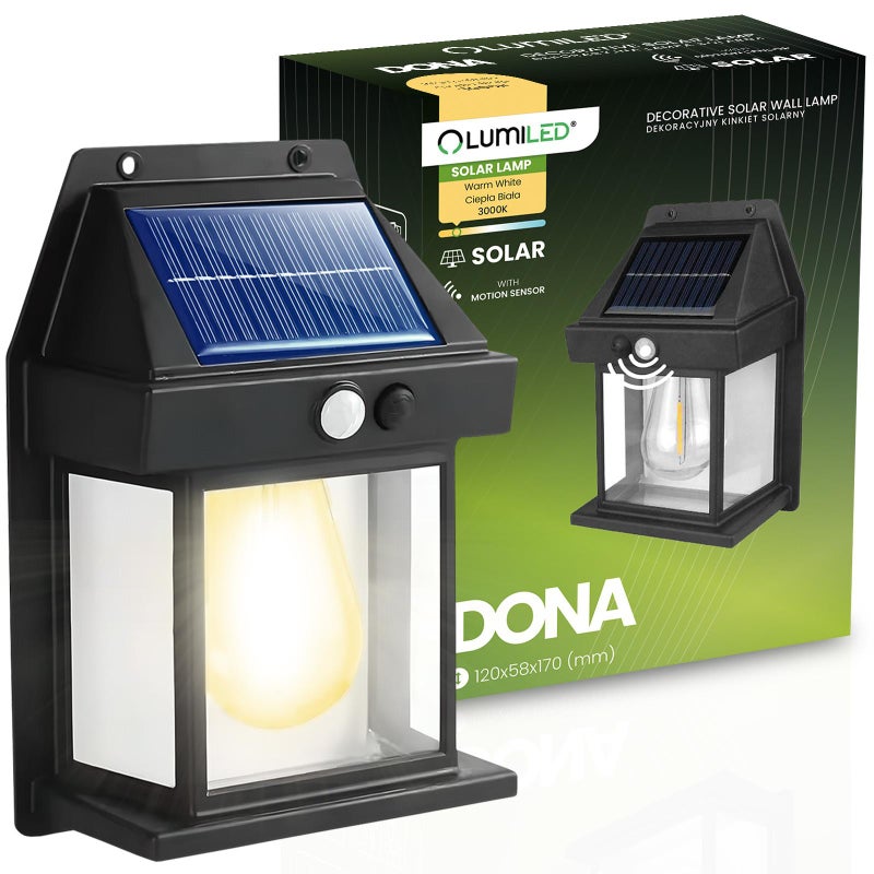 Kinkiet Solarny Lumiled Lampa Elewacyjna LED 3000K Ciepła biel IP44 Czujnik Ruchu i Zmierzchu 1 szt.