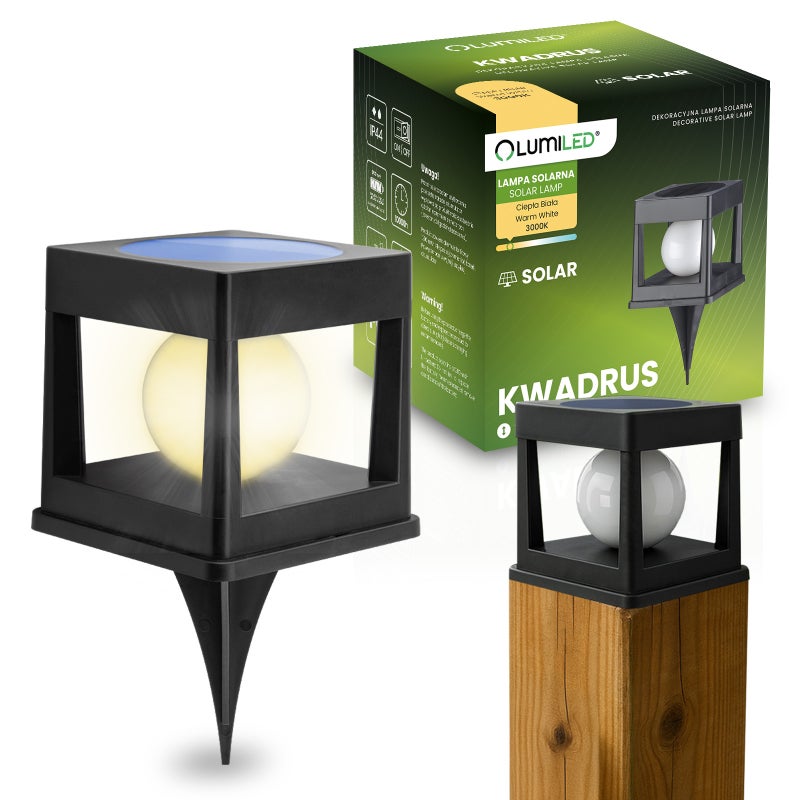 Lampa Solarna Lumiled Ogrodowa LED Wbijana Zewnętrzna na Słupek Ogrodzenie Balustradę Taras 3000K Ciepła biel 1 szt.