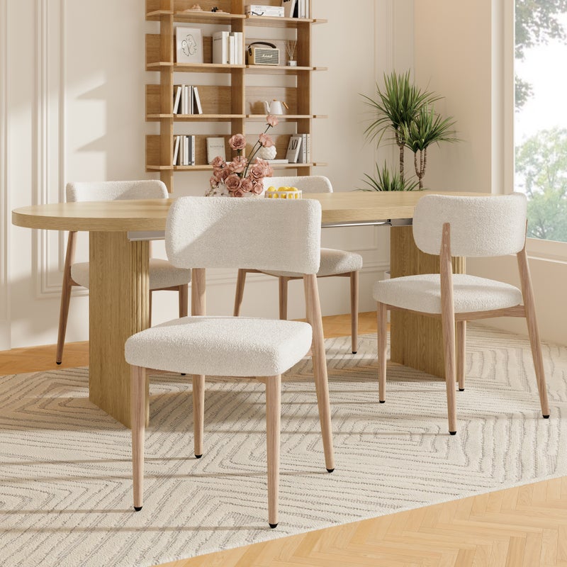 Zestaw 4 krzeseł do jadalni bez podłokietników - 50 x 53 x 84 cm - tkanina bouclé i metalowe nogi imitujące drewno - naturalny