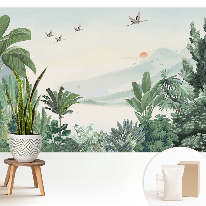 Tapeta dekoracyjna z flizeliny nowoczesny motyw elegancka stylowa łatwa aplikacja - Egzotyczna dżungla pejzaż natura - 208x146