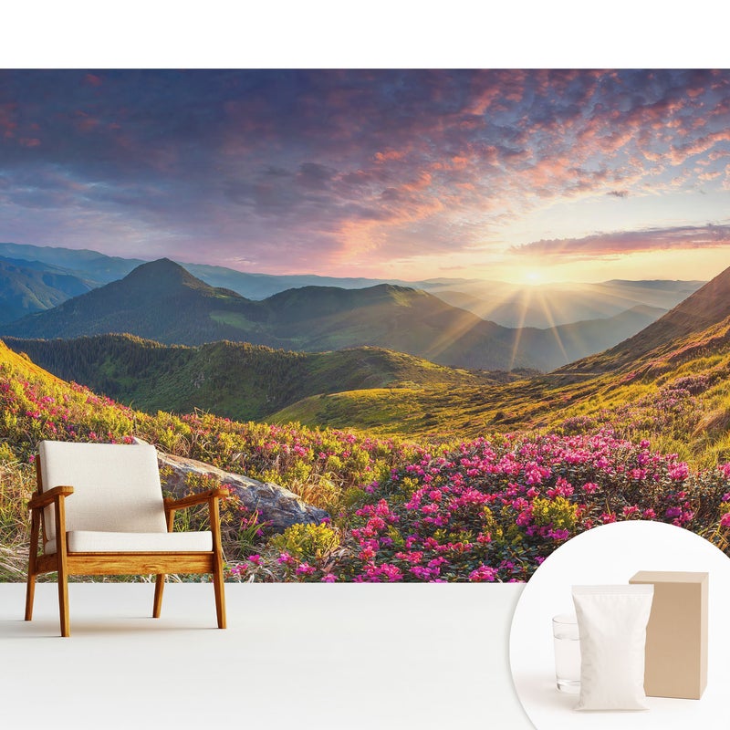 Tapeta flizelinowa dekoracyjna stylowa nowoczesny motyw elegancka wysoka jakość trwała powierzchnia - Górski krajobraz w promieniach słońca - 312x219