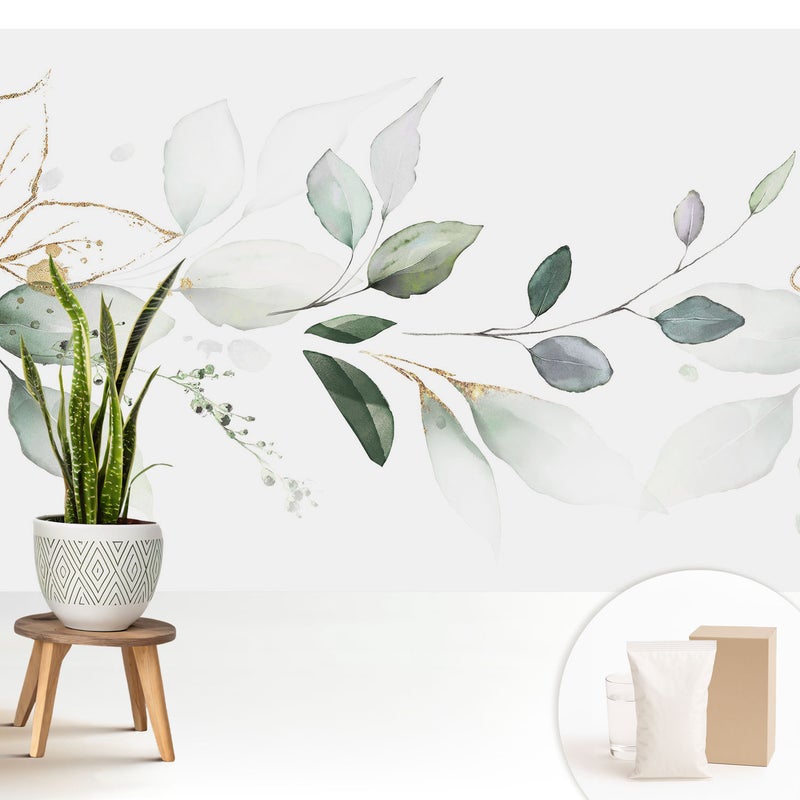 Tapeta z flizeliny stylowa dekoracyjna elegancka nowoczesny motyw wysoka jakość - Delikatne kompozycje liści w akwareli - 208x146