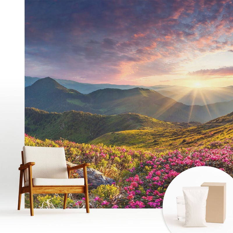 Tapeta flizelinowa dekoracyjna stylowa nowoczesny motyw elegancka wysoka jakość trwała powierzchnia - Górski krajobraz w promieniach słońca - 250x250