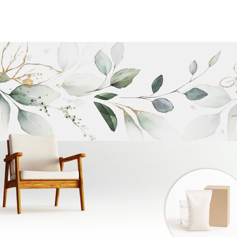 Tapeta z flizeliny stylowa dekoracyjna elegancka nowoczesny motyw wysoka jakość - Delikatne kompozycje liści w akwareli - 250x104
