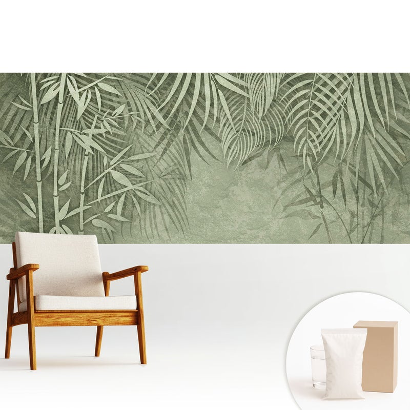 Tapeta z flizeliny dekoracyjna nowoczesna stylowa elegancka wysoka jakość powierzchni - Motywy bambusa w zielonych tonacjach - 250x104