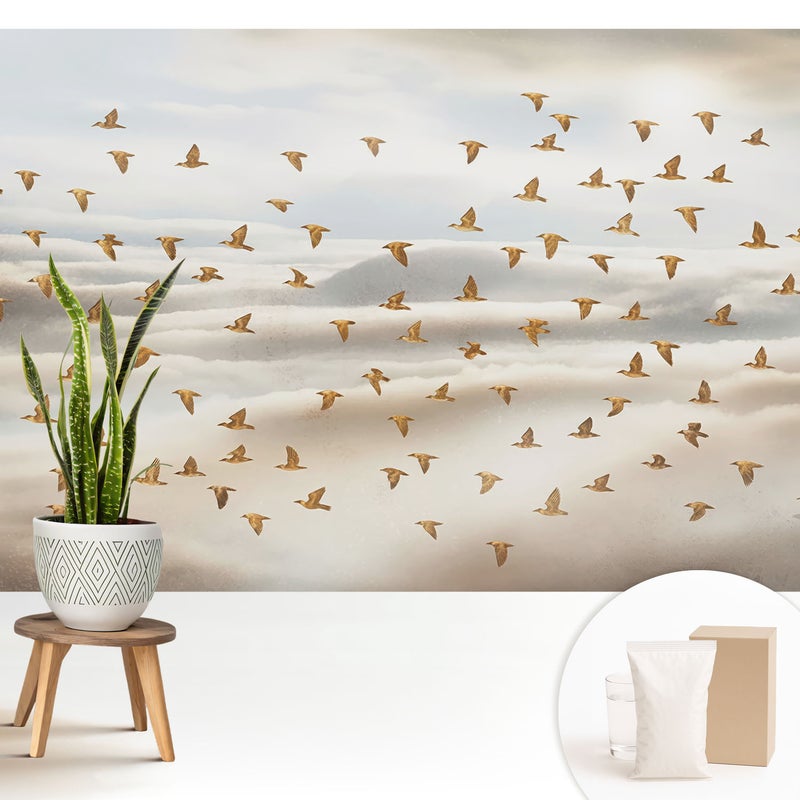 Tapeta flizelinowa stylowa dekoracyjna elegancka nowoczesny motyw trwała i odporna - Lecące ptaki w obłokach - 208x146