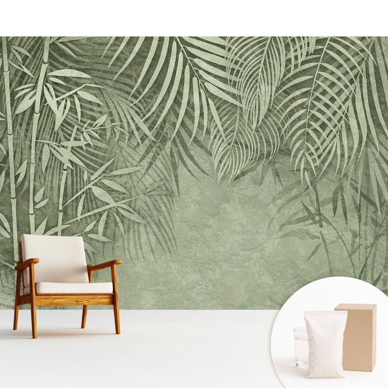 Tapeta z flizeliny dekoracyjna nowoczesna stylowa elegancka wysoka jakość powierzchni - Motywy bambusa w zielonych tonacjach - 312x219